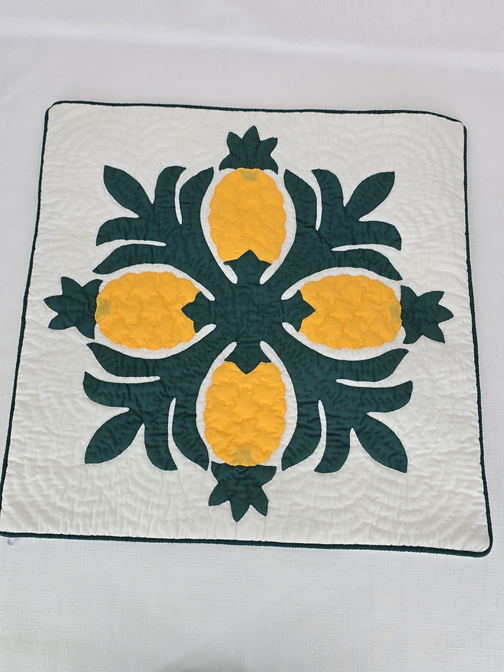 Handmade Pineapple Quilt Accent - Green and Yellow Pillow Cover